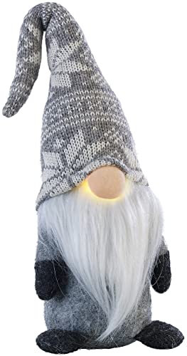 infactory Weihnachtswichtel: Deko-Wichtel mit leuchtender Nase, batteriebetrieben, 34 cm hoch, grau (Wichtel Figuren, Deko mit LED-Beleuchtung, Weihnachten)