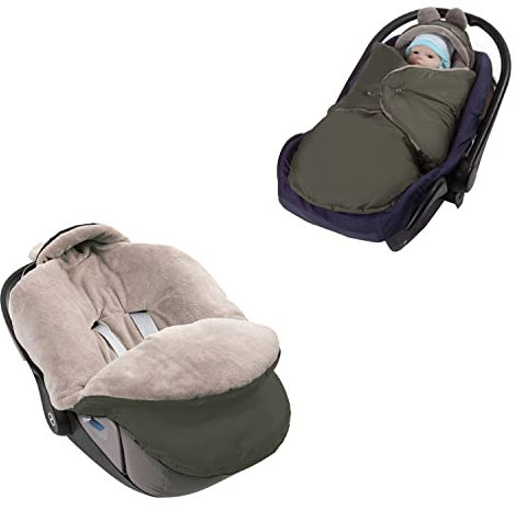 millybo Fußsack Baby Einschlagdecke für Winter geeignet für Kinderwagen Babyschale Babybett Autositz Buggy (Nylon Olive- Minky Latte 607.001)