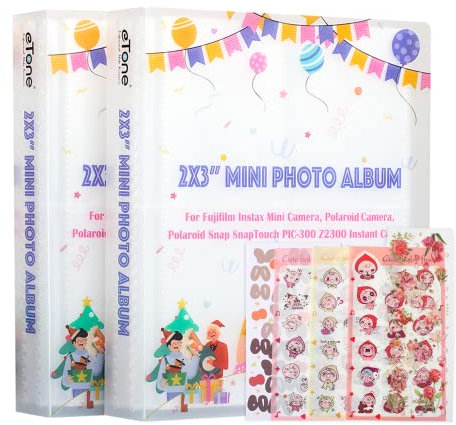 eTone Lot de 2 Mini Albums Photo 320 Pochettes 2 x 3 Pouces pour Fujifilm Instax Mini 7s 8 9 11 25 26 40 50s 70 90 Appareil Photo instantané, Polaroid Snap SnapTouch PIC-300 Z2300, Dessin animé
