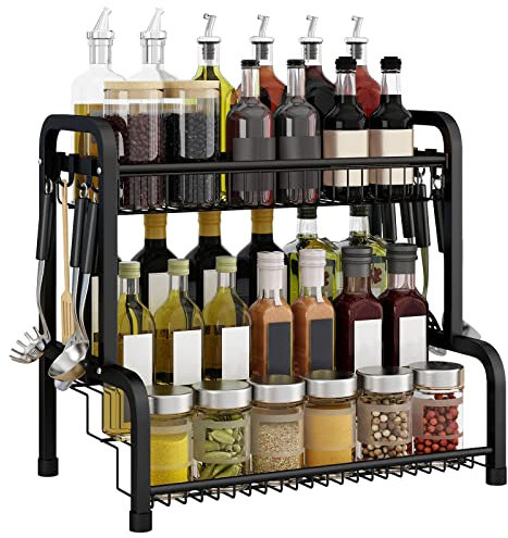 Aufun Gewürzregal aus Edelstahl Schawarz, 4 Entagen Gewürz Organizer Regal stehende, Küchenregal, Küchengestell, Schreibtischregal ideal für Gewürzdose Flasche, Marmeladengläser, Kosmetik (Tye B)