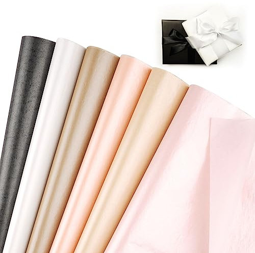 Metallic Seidenpapier Set, 60 Blatt 50x35cm Geschenkpapier Verpackungsmaterial Bastelpapier zum Kreieren von Pompoms, Papierblumen, Tischdeko, Dass in Geschenktüten Gestopft Wird, 6 Farben