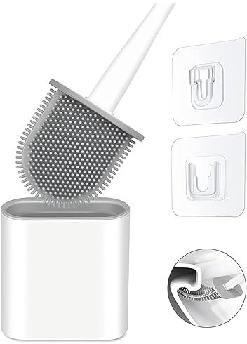 Revolutionary 1 pack White Deep Clean Silicone Toilet Brush & Quick Dry Anti-drip Holder, Flexible No scratch Bathroom Brushes
