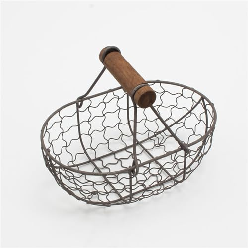 BBTISG Cestino per Uova di Gallina, Stile Vintage Cestino per Uova di Gallina può Contenere 12 Uova in Filo Metallico con Manico in Legno (nero)