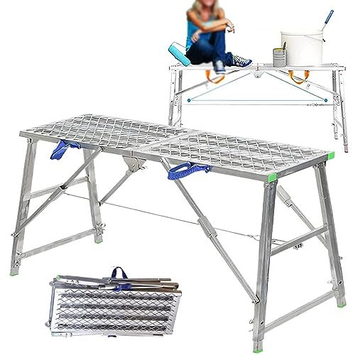 YEHOZZ Equipo De Andamio Portátil con Carga Máxima De 880 Libras, Escalera De Tijera De Aluminio Plegable Portátil para Lavar Vehículos, Limpiar Ventanas, Decorar,180cm