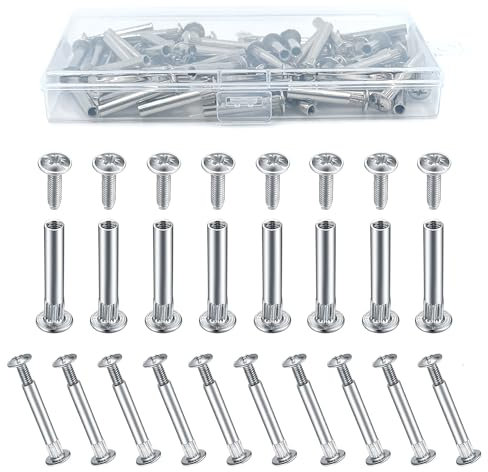 laeeyin 50-Paare Verbindungsschraube Möbelschrauben Hülsenschrauben M4 x 31-40 mm Stahl vernickelt Verbindungsschrauben Möbelverbinder Schrankverbinder für Möbeln, Schränken, Holzbrettern