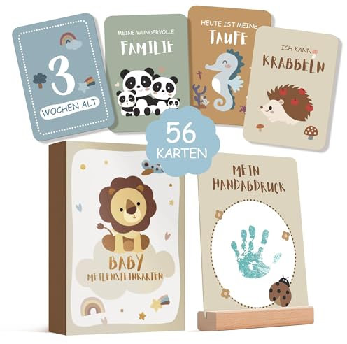 Meilensteinkarten Baby – 56 Stil niedlicher Tiere Illustrationen für das erste Jahr | Beschreibbare Rückseiten | Geschenk zur Geburt, Babyparty & für werdende Eltern,Jungen & Mädchen