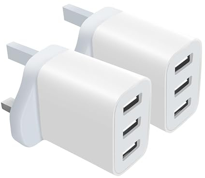 2 Pack USB Plug Fast Charger, 3-Port USB Fast Charging Adapter for Phone 17 16 15 14 13 12 11 Pro Max SE XS XR 8 Plus SE, Galaxy (White)