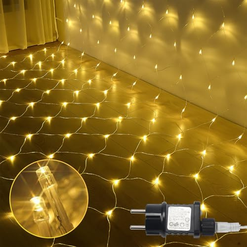 Ansobea LED-ljusnät utomhus varm vit, 3 x 2 m, 200 lysdioder, IP44 väderbeständig, 8 lägen, minnesfunktion, julbelysning för hem och trädgård