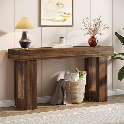 Tribesigns Mesa consola rectangular de 160 cm de largo, mesa de sofá rectangular de grano de madera MDF detrás del sofá, mesa de entrada de granja para entrada, pasillo, sala de estar (Marrón Rústico)