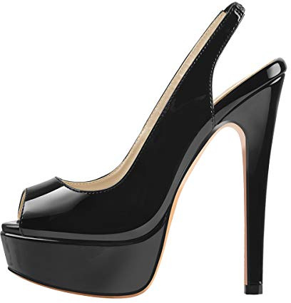 blingqueen Peep Toe Slingback Platform Pumps Slip On Stiletto High Heels Sexy 6.3 Inch Heel for Women Platform Sandals Open Toe Heel Open Toe Backless Pole Dancing Shoes Black Pumps Size 6