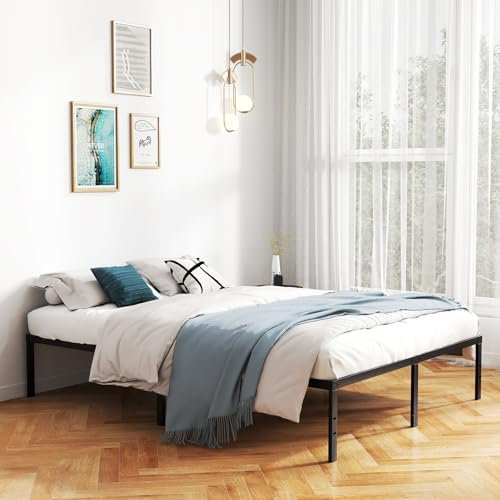 COSTWAY Bett 160 x 200 cm, Bettgestell aus Metall, Bettrahmen, Metallbett, Doppelbett, Plattformbettrahmen, Höhe 36 cm, Stauraum unter dem Bett, einfache Montage