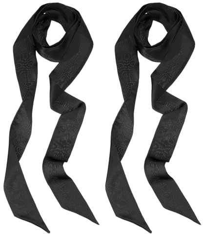 PATIKIL Stylish Ribbon Scarf, 2 Pack Solid Color Skinny Scarf Pure Long Neckerchief Silk Satin Sash Belts Hair Scarves Handbags Ribbon Necktie for Women, Black