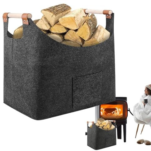Cestino porta legna da ardere in feltro, cesto porta legna da ardere intrecciato,Portalegna per caminetto | Cestino in legno pieghevole portatile, borsa da trasporto in legno robusta multifunzionale p