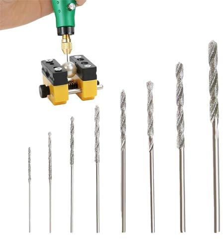 8 punte diamantate per trapano diamantato, 0,8 mm fino a 3,0 mm, per vetro, metallo, conchiglie, giada, perle, ecc