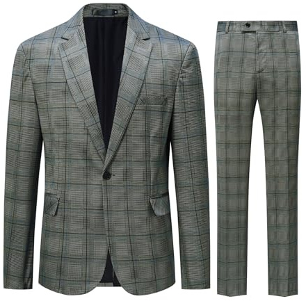Allthemen Abito da Uomo Plaid 2 Pezzi Completo Giacca Blazer Pantaloni Slim Fit da Lavoro Abiti Eleganti Cerimonia Smoking 63# Grigio 3XL