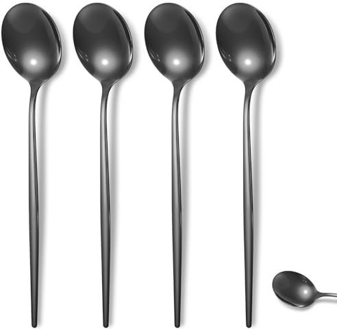 4 cucchiaini da 20,3 cm in acciaio inox satinato nero in acciaio inox, cucchiaini da caffè espresso per tè, dessert, torte, gelati, cappuccino (nero)