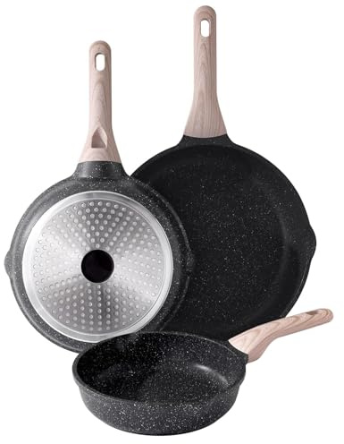 Kordisen Set di Padelle Antiaderenti, Set di Padelle per Induzione da 3 Pezzi, Sane e Atossiche, Senza PFOA (24/28/32cm)