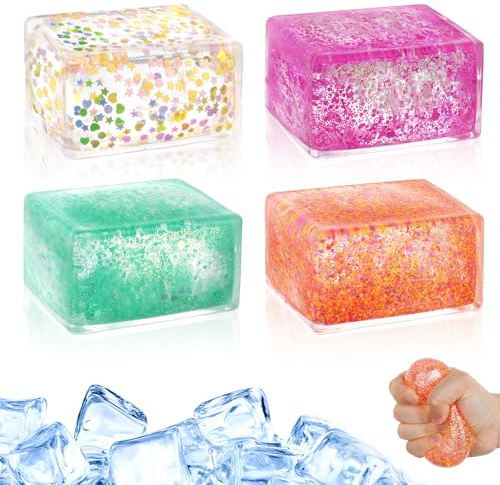 AOOTE Balle Anti Stress Enfant Cube, 4 Pièces Cube Balle Anti Stress, Cube Boules Squeeze Décompresser Balles pour Enfants et Adultes, pour Evacuer Le Stress et Soulager Les Tensions