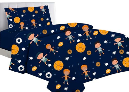 various Juego de Sábanas Infantil Cama 90 cm 3 Piezas, Sábana Bajera Ajustable, Sábana Encimera 165 x 260 cm y Funda de Almohada Larga, Diseño Fútbol Azul Marino para Niños