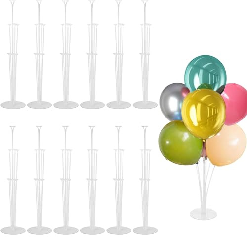 12 Sets Balloon Stand Kit – 71cm Reusable Clear Balloon Stands for Table with Sticks and Holders, Plastic Base Support for Birthday, Wedding, Party, Graduation Decorations