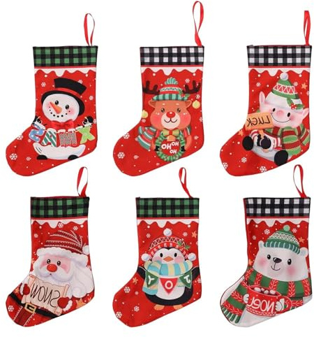 Wjelet 6 Pack Christmas Stocking, Large Santa Stockings for Tree, Fireplace, Wall Decoration, with Drawstring for Christmas Candy Jewelry Party Supplies