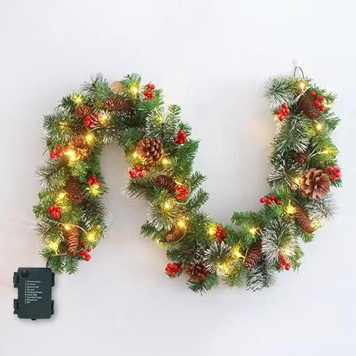 Weihnachtsgirlande,1.8M/6Ft Weihnachtsgirlande mit Beleuchtung, 30 LED Beleuchtet Girlande Weihnachten Tannengirlande Künstlich Weihnachtsdeko Weihnachtskranz für Haus Treppen Kamin und Haustür (B)