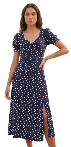 Roman Floral Print Dress for Women UK Ladies Sweetheart Neck Ruched Midi Maxi Long Length Short Sleeve Flattering Casual Summer Spring Party Evening Going Out