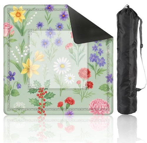Mahjong Mat for Table Seamless Birth Month Flowers Carnation Daisy Gladiolus Lily Valley 31.5 x 31.5 Non-Slip Noise-Reducing Game Mat Premium Mahjong Accessories for Poker Dominoes Board Games