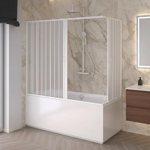 Box sopra vasca angolare Armonibox Sky in PVC, Anticalcare, Riducibile, Kit completo, Bianco, H 150 cm (bianco, 160x60)