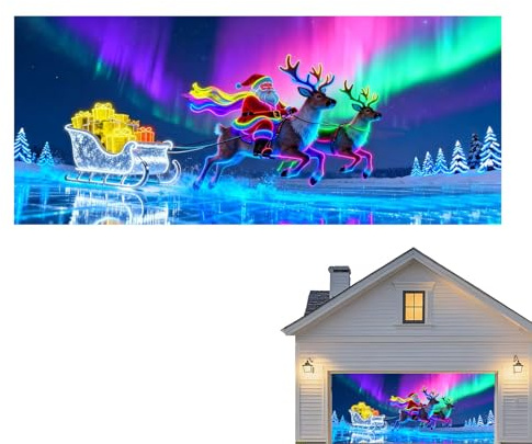 Générique Banner per porte da garage di Natale | Tela di 2D Plate Fluorescente Attivata da UV,Coperture per porte da garage per feste, per interni esterni, feste, portico da parete, cancello giardino