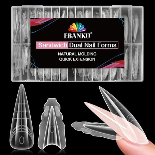 EBANKU 280PCS Poly Gel Nagelformer, Återanvändbara Dual Forms för Polygel Stiletto Nagelform Akryl Nagelförlängningsverktyg för Hemsalong Nagelmanikyr