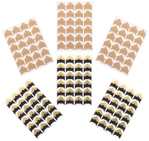 POPETPOP Esquinas de Fotos Autoadhesivas para Scrapbooking, 6 Hojas 144 Rincones en Colores Oro y Kraft, Pegatinas para Álbumes, Adhesivos Resistentes para Montaje y Decoración