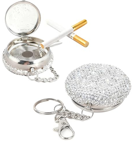 MZSX 2pcs Portable ashtray, pocket ashtray with lid, travel ashtray with keyring attachment, mini keychain ashtray, odour-proof portable design, suitable for travel, camping, and indoor/outdoor