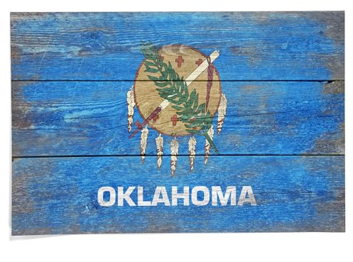 Lantern Press 24x36 Inch Giclee Art Print Wall Decor, Rustic Oklahoma State Flag