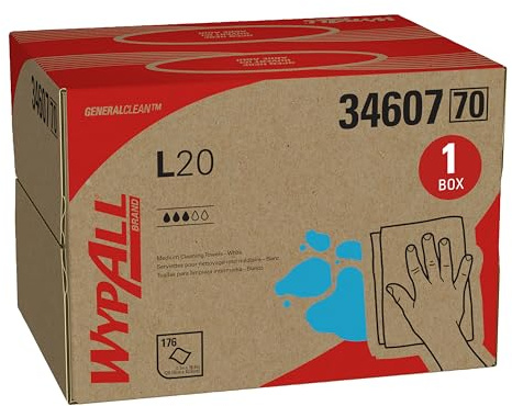 WypAll GeneralClean L20 Cloths Medium Cleaning Wipes (34607), Brag Box, Bulk Paper Wipers, White (1 Pack of 176 Sheets, 176 Sheet Total)