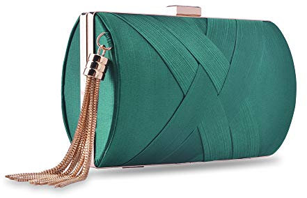 Bolso de embrague de noche para mujer, bolso de mano, bolso de boda, bolso de embrague de fiesta para damas, gran opción de regalo (borla verde oscuro-elegante）