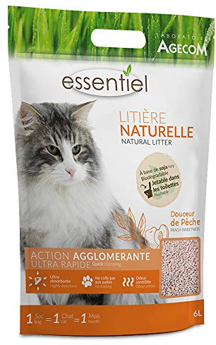 Essentiel Litière Naturelle Agglomérante Soja Pêche pour Chat 6L