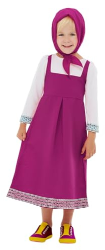 Funidelia Costume Ufficiale di Masha - Masha e Orso per bambina, Include vestito e foulard per testa, Taglia 2-3 anni - Completo per bambini per feste, Carnevale e Halloween