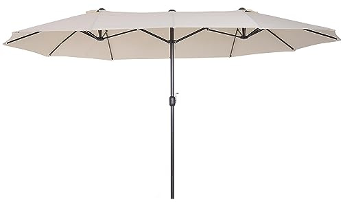 Outsunny Ombrellone da Giardino Doppio da Giardino 4.6x2.7 m a 12 Stecche con Prese d'Aria e Manovella, Ombrellone per Esterno in Acciaio e Poliestere, Anti UV, per Balcone e Terrazza, Beige