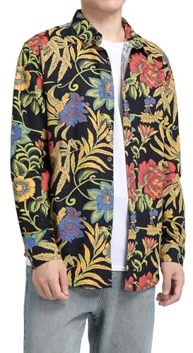 Allthemen herr blommor skjortor linne färgglad skjorta långärmad skjorta mönster paisley fritidsskjorta långärmad casual skjorta, Färg 6, 3XL