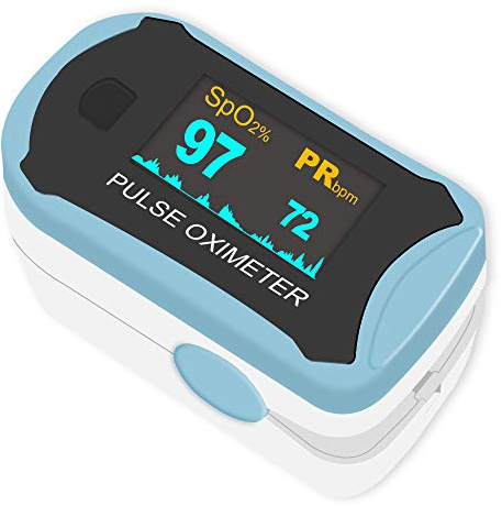 Easy@Home Fingertip Pulse Oximeter: SpO2 Blood Oxygen Saturation Meter and Heart Rate Monitor - Portable OLED Rotatable Display with Batteries Included Lanyard -EHP029