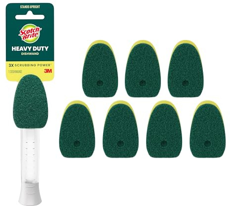 Scotch-Brite Heavy Duty Dishwand Kit, Includes 1 Wand & 8 Refill Pads, Keep Hands Out of the Mess