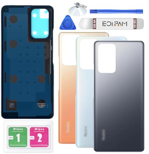 Eonpam Akkudeckel für Xiaomi Redmi Note 10 Pro Rückseite Glas Original Backcover Back Glas Ersatz mit Reparatursatz (Grau)