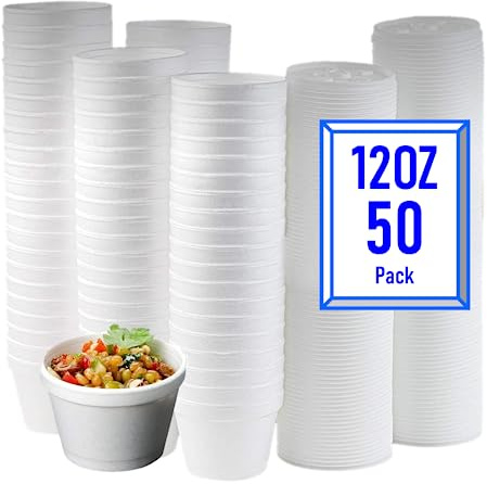 Mr Miracle Foam Bowl with Lid for Hot and Cold Foods – 12 Ounce Disposable Soup Container with Vented Lid, Great for Ice Cream, Yogurt, Soup, Takeout [50 pack]