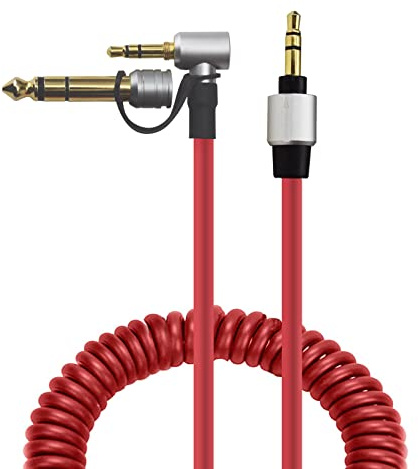 Toxaoii Ersatz-Audiokabel, 3,5 mm auf 3,5 mm und 6,5 mm Audiokabel, kompatibel mit Monster Beats by Dr. Dre Solo Pro Detox-Kopfhörern, Rot, 1,5 - 1,8 m