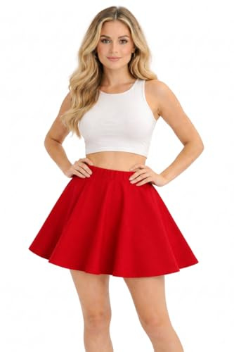 INSAFIANS Ladies Skater Mini Skirt Flared High Waist Stretch School Skirt Guaranteed, Dance, Gym, Casual, Women Kids Girls MINI Skirt(REDLAD12)