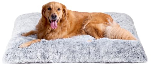 EHEYCIGA Calming Fluffy Dog Crate Bed For Extra Large Dog 112x85x10cm, Grey