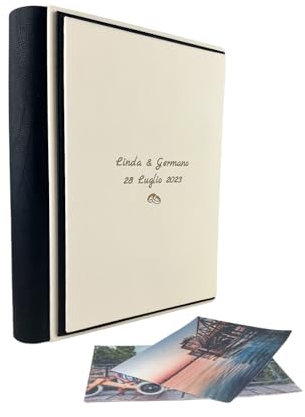 TriVin Art Álbum de fotos Elios Soft – fabricación artesanal de piel sintética personalizable con grabado. Ideal para bodas, aniversarios, todos los eventos (Crema/Negro)