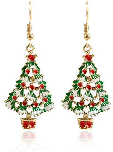 BSLVWG Decoración navideña, pendientes navideñas femeninas, árboles de Navidad/muñecos de nieve/joyas de copos de nieve regalos de joyas para la celebración del Festival femenino (01)