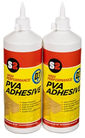 S2 D3 Water Resistant PVA Adhesive Superior Bond Wood Laminate Bond Formula 1KG White But Dries Clear TWIN PACK (2 Bottles)